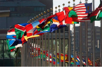 flags at UN