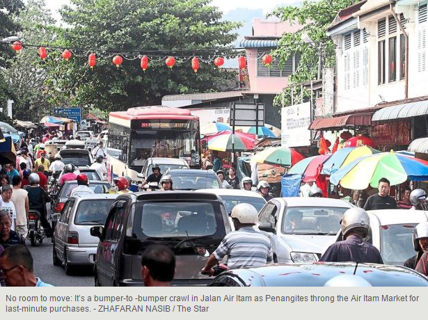 Malaysia Penang downtown traffic jam